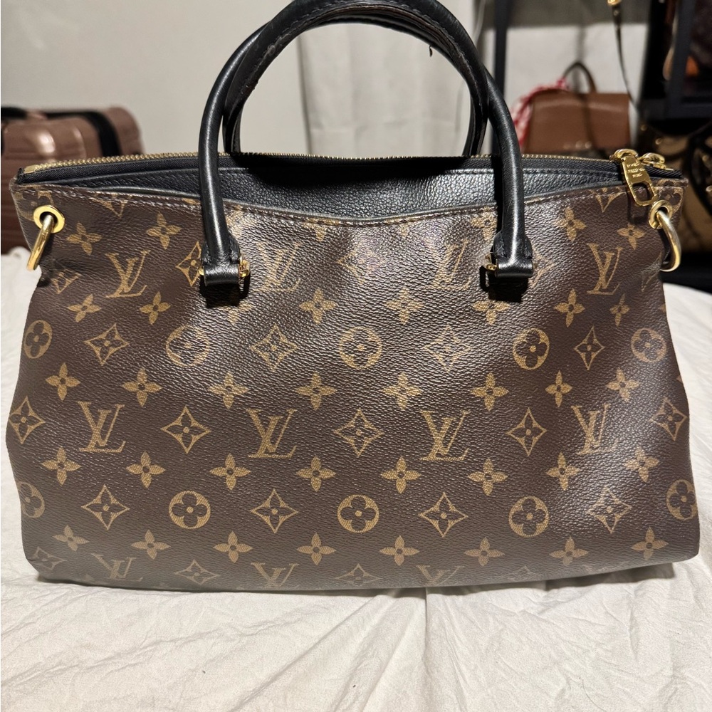 Louis Vuitton Brown Monogram Canvas Satchel with Black Handles